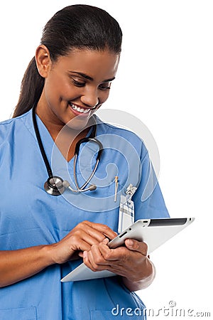 Female physician holding tablet pc Stock Photo
