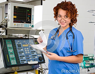 Female physician in intensive care unit Stock Photo