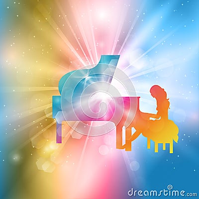 A Female Pianist, Rainbow Color Stock Photo