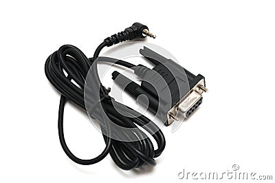 A female 9-pin D-sub to 3.5mm stereo audio jack connector cable Stock Photo