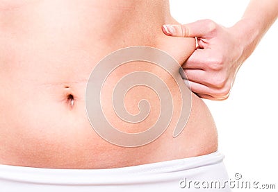 Female pinching skin of her hip Stock Photo