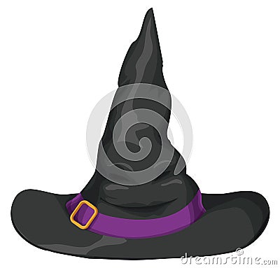 Female Pointy Witch Hat with Face, Ribbon and Buckle, Vector Illustration Vector Illustration