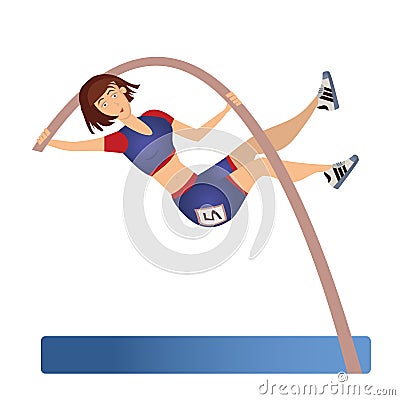 Female Pole vaulting. Woman vaulter, sportswoman. Vector illustration, isolated on white. Vector Illustration