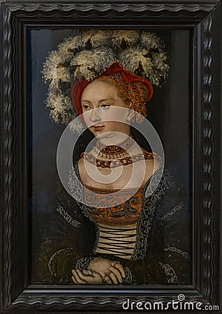 Female Portrait by Lucas Cranach the Elder around 1530 from Uffizi Gallery in Florence, Italy Editorial Stock Photo