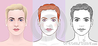 Female Portraits Vector Illustration