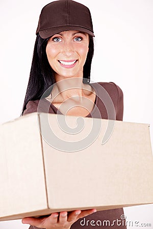 Female Postman with packet Stock Photo