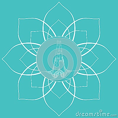 Female praying hands in the mehendi in the lotus flower Vector Illustration