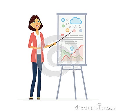 Female Presenter - modern vector flat composition. Vector Illustration