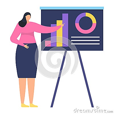 Female professional presenting graph and data analysis during business meeting. Confident woman explaining charts Cartoon Illustration