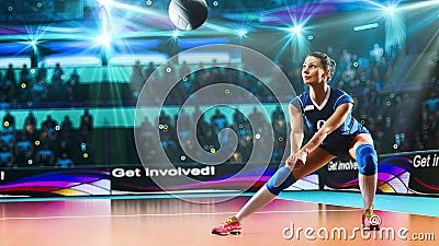 Female professional volleyball player on grand court Stock Photo
