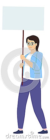 Female protester with placard. Political action concept Vector Illustration
