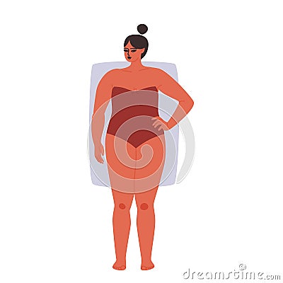 Female rectangle shape type. Cartoon chubby girl in a strapless swimsuit. Vector stock illustration of a woman with Vector Illustration