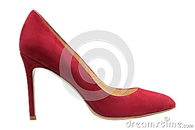 Female red suede shoes Stock Photo