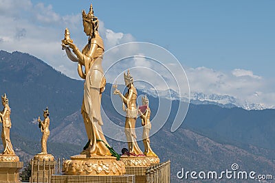 Female religious statues at Great Buddha Dordenma statue, Thimphu, Bhutan Editorial Stock Photo