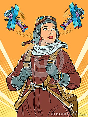 female retro pilot. professional military pilot Pop art retro illustration Vector Illustration