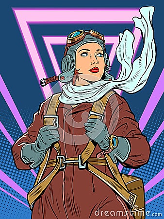female retro pilot. professional military pilot Vector Illustration