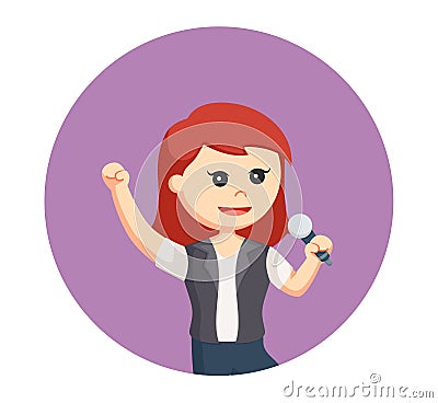 Female retro singer holding a microphone Vector Illustration