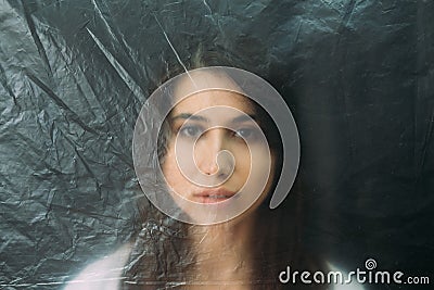 female rights defocused portrait vulnerable woman Stock Photo
