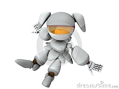 A female robot that sits on the floor and takes a rest. Healing during breaks. A white robot with artificial intelligence. Stock Photo