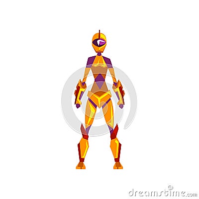 Female robot space suit, superhero, cyborg costume, front view vector Illustration on a white background Vector Illustration