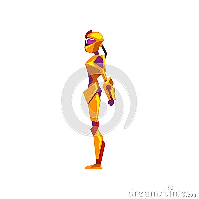 Female robot space suit, superhero, cyborg costume, side view vector Illustration on a white background Vector Illustration