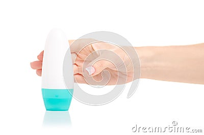 Female roller deodorant in hand Stock Photo