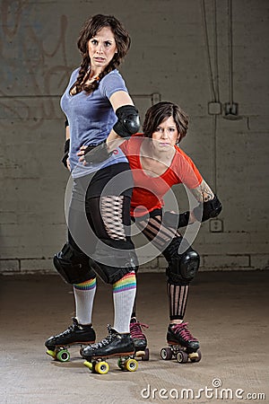 Female Roller Derby Skaters Stock Photo