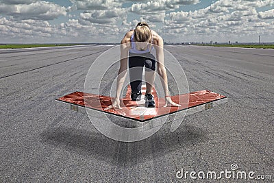 Female runner arrow platform Stock Photo