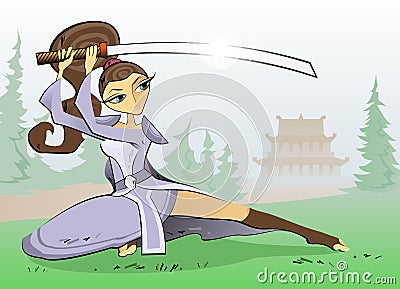 Female Samurai Vector Illustration