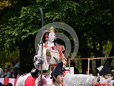 Female samurai warrior at Jidai Matsuri parade, Japan. Editorial Stock Photo
