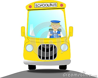 Female school bus driver in a yellow school bus Stock Photo