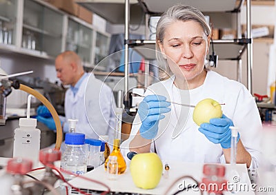 Female scientist checking agricultural products Stock Photo