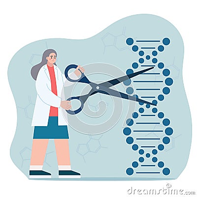 Female scientist engaged in DNA helix sequencing Vector Illustration
