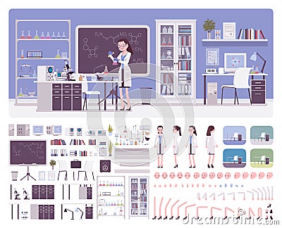 Female scientist in laboratory Vector Illustration