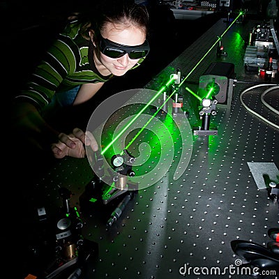 Female scientist in a quantum optics lab Stock Photo