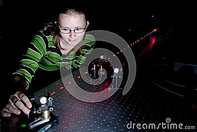 Female scientist in a quantum optics lab Stock Photo