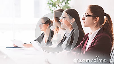 Female scientist symposium smart women power Stock Photo