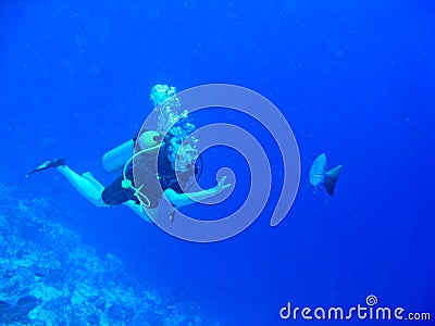 Female Scuba Diver Stock Photo