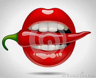 Female mouth with red pepper Vector Illustration