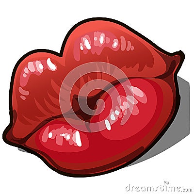 Female red lips isolated on white background. Valentine day kiss. Vector cartoon close-up illustration. Vector Illustration