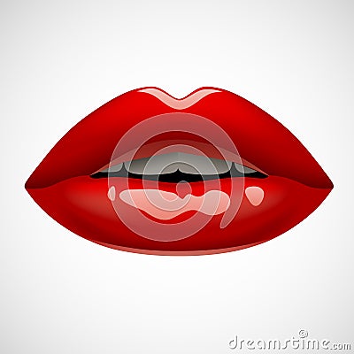 Female red lips isolated on white Vector Illustration