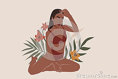 Female shape, abstract woman body in swimsuit illustration . Contemporary art. Women in bikini, trendy graphic poster. Vector Illustration