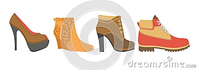 Female shoes on high heel, firm platform and flat sole Vector Illustration
