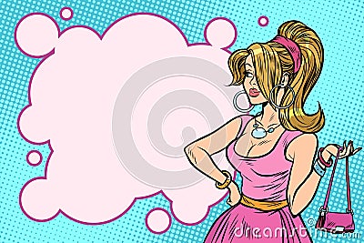 Female Shopaholic in pink dress Vector Illustration