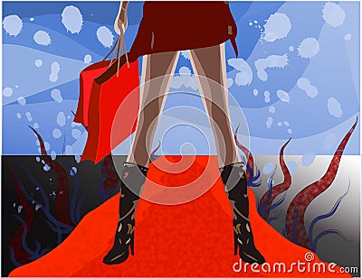 Female shopper on red carpet Stock Photo