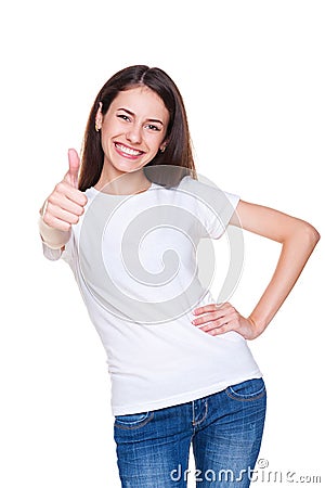 Female showing thumbs up Stock Photo