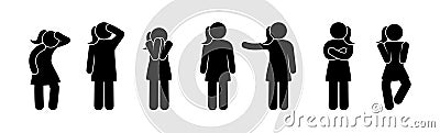 Female silhouette icon, illustration of girls, various gestures and poses Vector Illustration