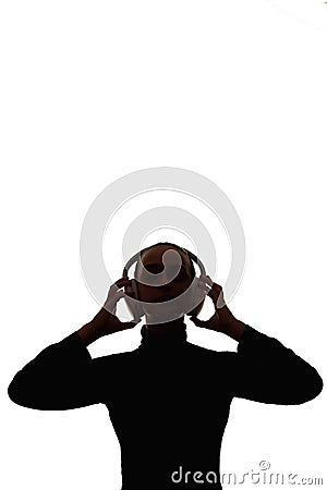 female silhouette music relaxation song headphones Stock Photo