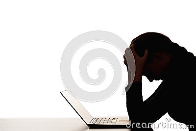 female silhouette overwork burnout woman laptop Stock Photo