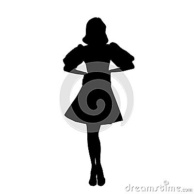 Female silhouette of the pretty woman in magnificent fabulous fairy fashion dress with flounce sleeves, vector Vector Illustration